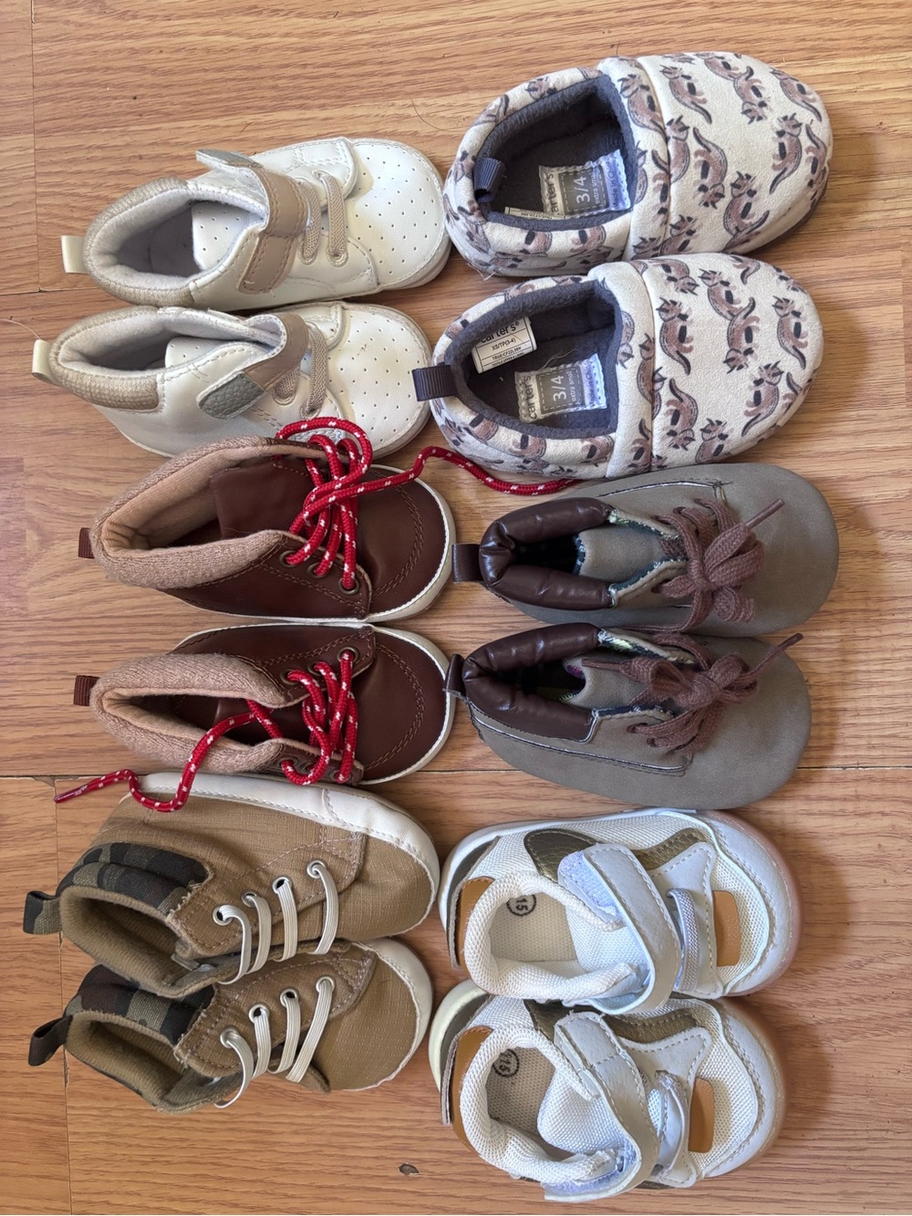 6 pairs of “crib shoes” assorted 3-6 month sizes. All gently worn